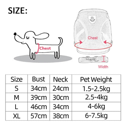 Adjustable Cat & Dog Harness Set|Comfortable mesh vest with leash for small & medium pets