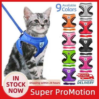 Adjustable Cat & Dog Harness Set|Comfortable mesh vest with leash for small & medium pets