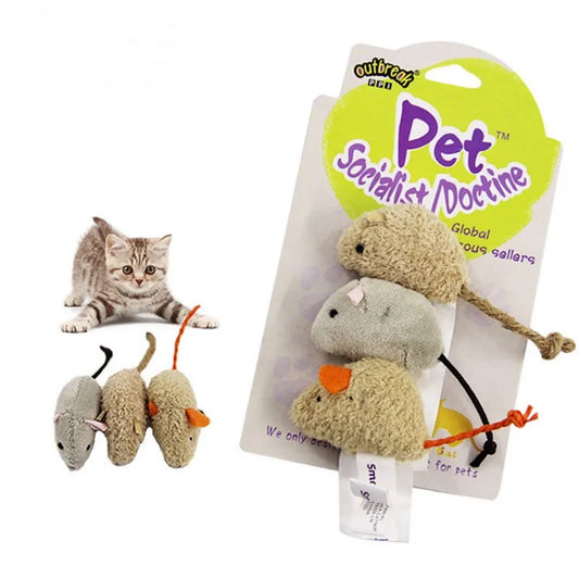 3pcs Plush Cat Mouse Toys|Interactive, bite-resistant, and perfect for playful kittens