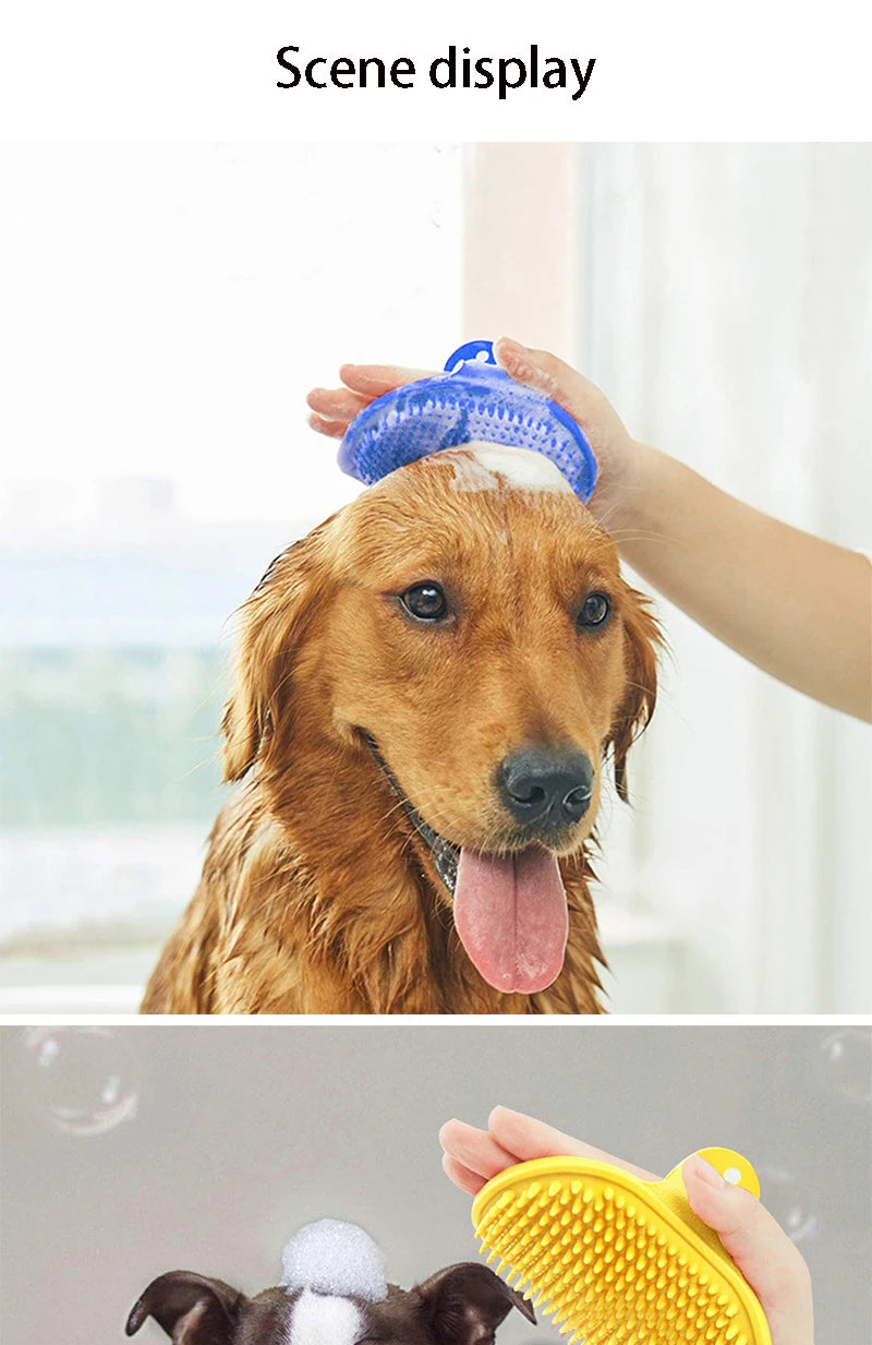 Soft rubber brush for grooming, de-shedding, and massage