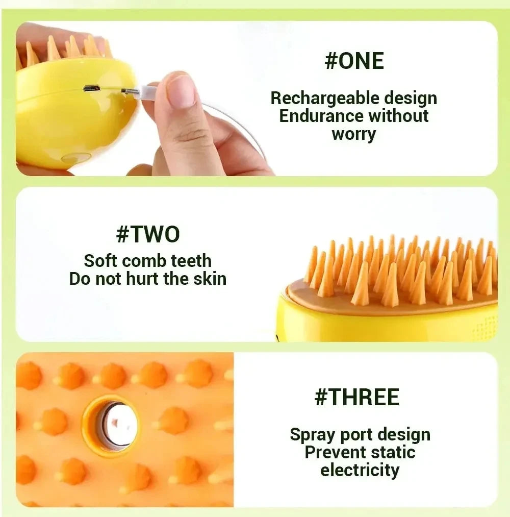 3-in-1 Electric Pet Grooming Brush | Steam, spray, massage & de-shed