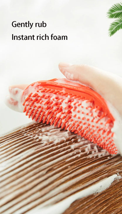 Soft rubber brush for grooming, de-shedding, and massage